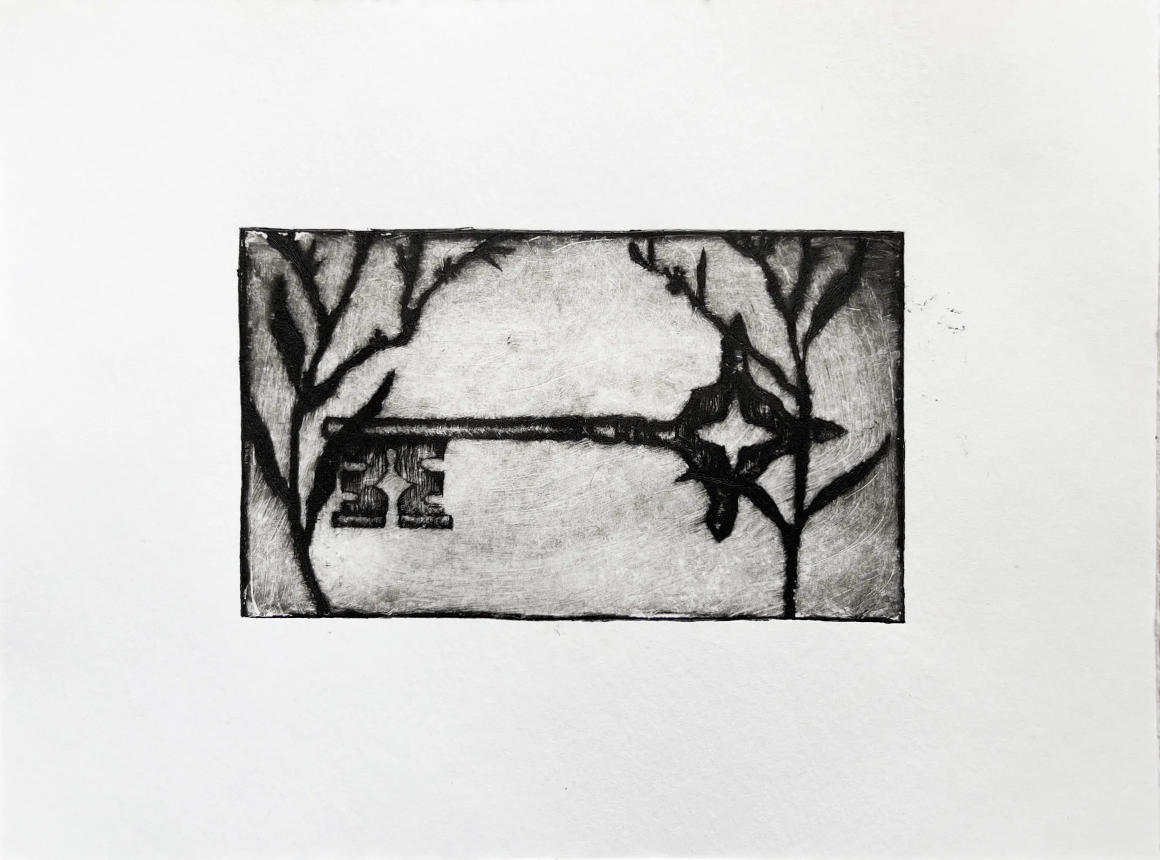 Зображення "the lost key" від Elisa Hymera Nechai, розмір: 17,5x23,5cm, медіум: drypoint, місто: Kyiv, серія: key, ціна: €70 Фото 2 з 4.