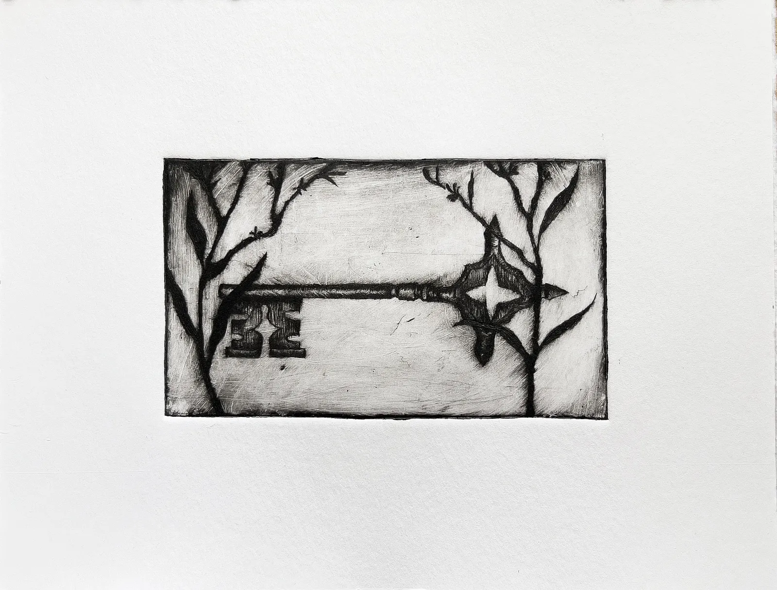Зображення "the lost key" від Elisa Hymera Nechai, розмір: 17,5x23,5cm, медіум: drypoint, місто: Kyiv, серія: key, ціна: €70 Фото 3 з 4.