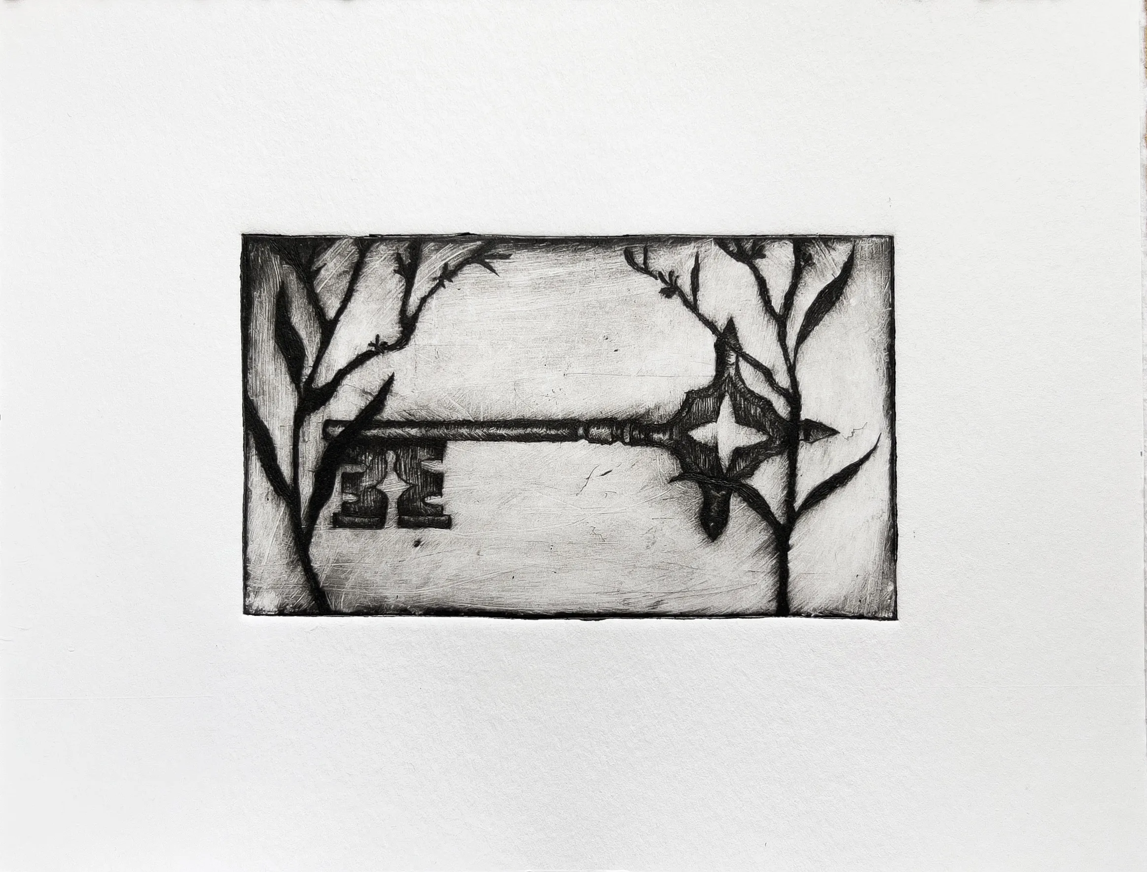 Зображення "the lost key" від Elisa Hymera Nechai, розмір: 17,5x23,5cm, медіум: drypoint, місто: Kyiv, серія: key, ціна: €70 Фото 3 з 4.