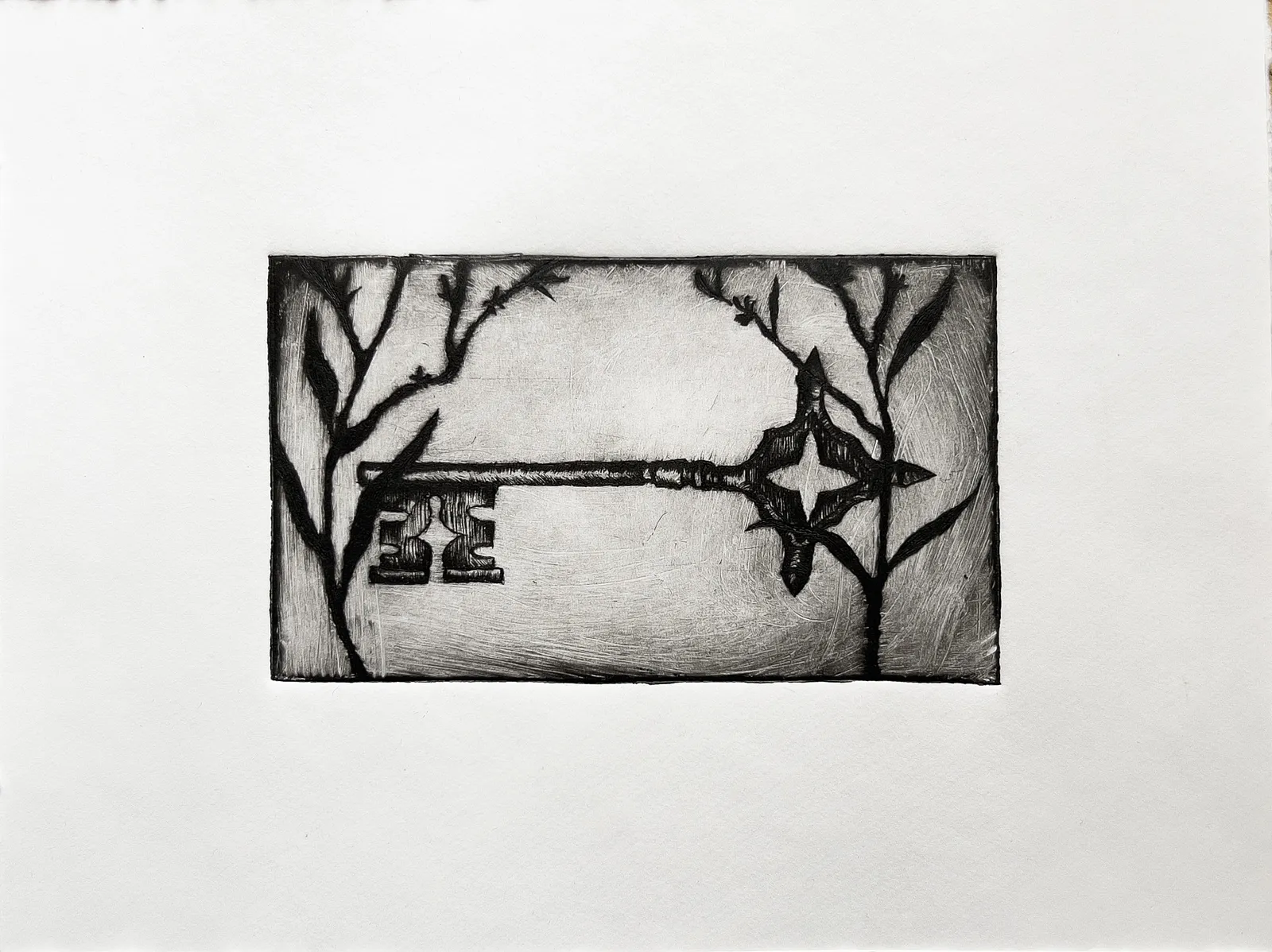 Зображення "the lost key" від Elisa Hymera Nechai, розмір: 17,5x23,5cm, медіум: drypoint, місто: Kyiv, серія: key, ціна: €70 Фото 4 з 4.