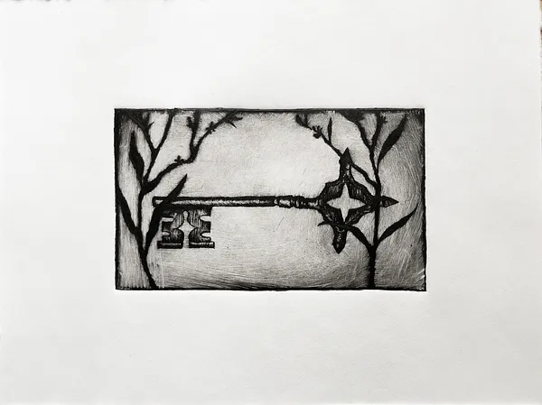 Зображення "the lost key" від Elisa Hymera Nechai, розмір: 17,5x23,5cm, медіум: drypoint, місто: Kyiv, серія: key, ціна: €70 Фото 4 з 4.