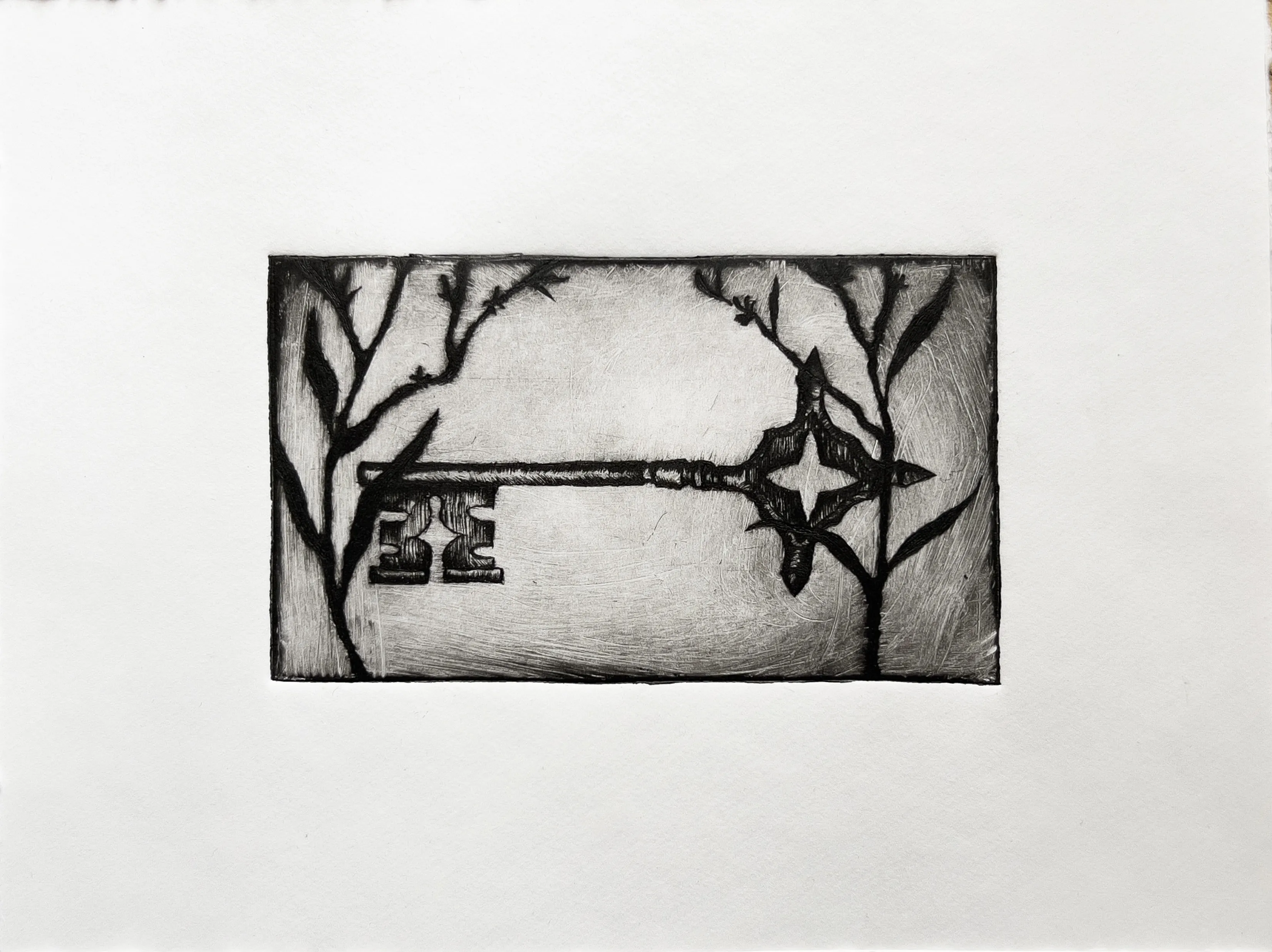Зображення "the lost key" від Elisa Hymera Nechai, розмір: 17,5x23,5cm, медіум: drypoint, місто: Kyiv, серія: key, ціна: €70 Фото 4 з 4.